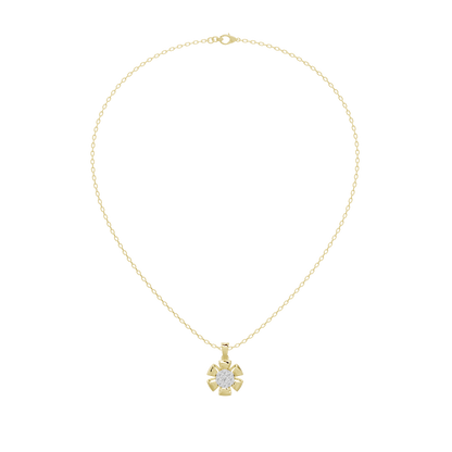 Yellow gold cable chain with round lab diamond halo pendant