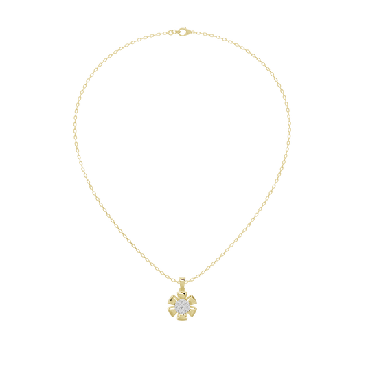 Yellow gold cable chain with round lab diamond halo pendant