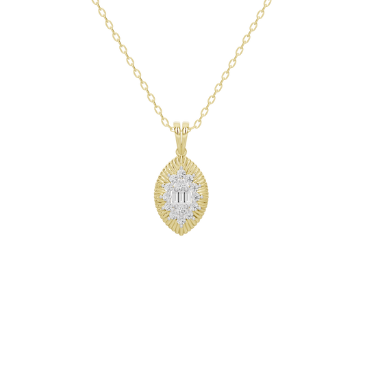 Diamond pendant necklace with oval halo pendant, yellow gold vermeil chain
