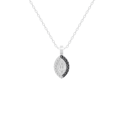 Silver lab diamond pendant on chain, teardrop-shaped pavé setting and loop bail