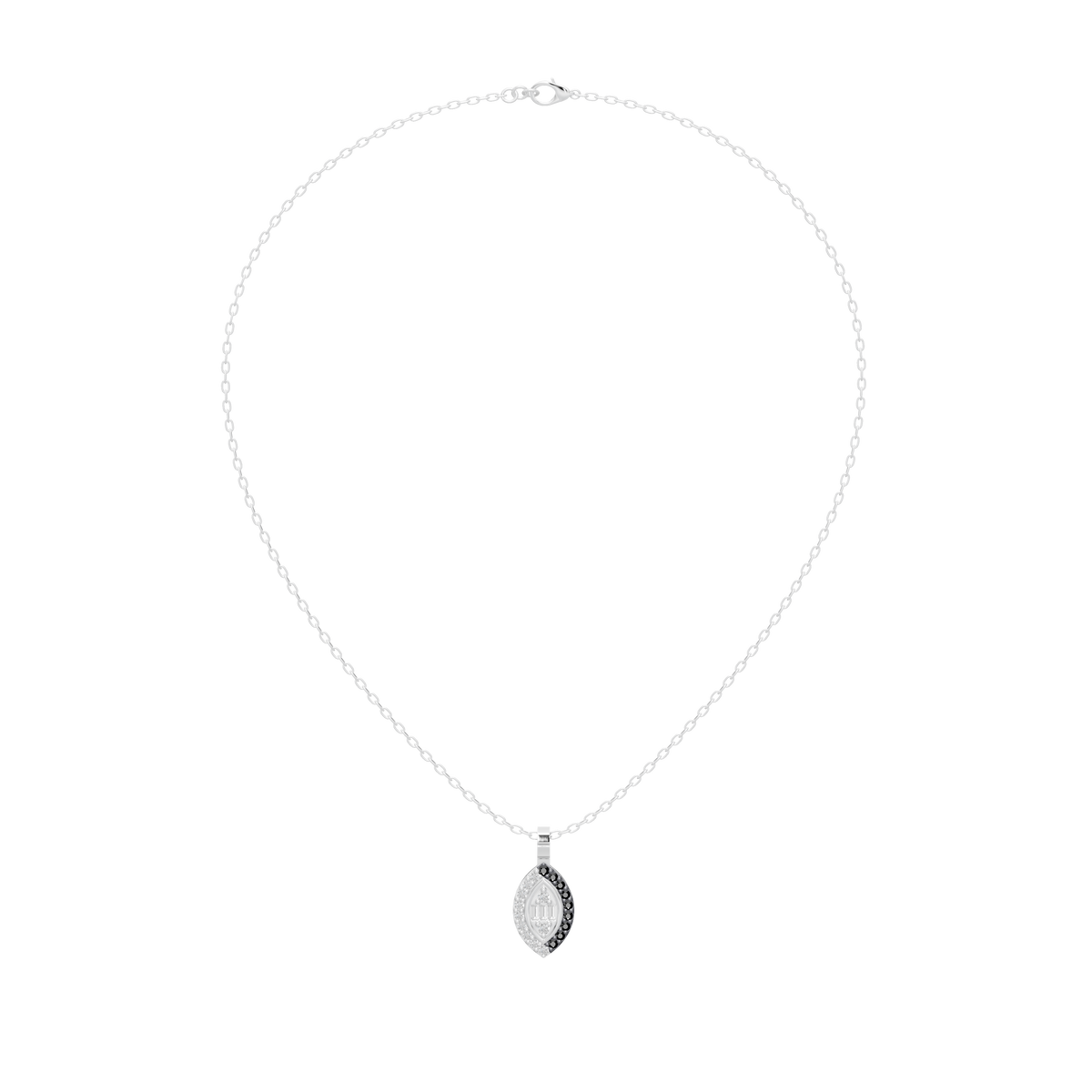 Silver lab diamond pendant necklace with small teardrop charm and beaded cable chain