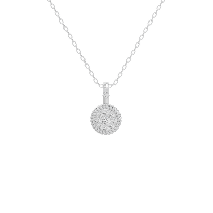 Sterling silver diamond pendant necklace with round halo pendant and small charm