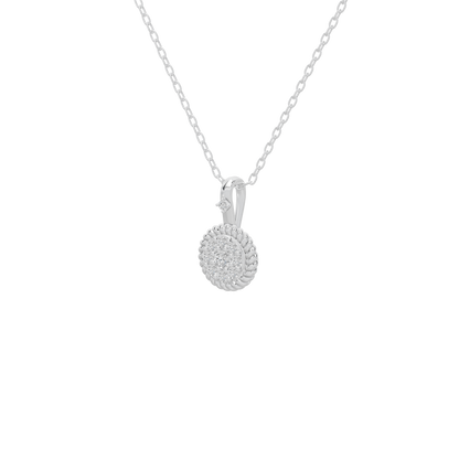 Sterling silver diamond pendant necklace with round charm and small vertical connector