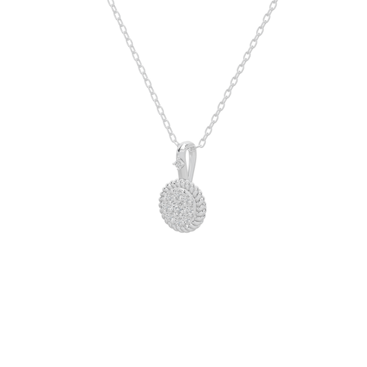 Sterling silver diamond pendant necklace with round charm and small vertical connector