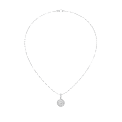 Sterling silver diamond pendant necklace with small round pendant at center