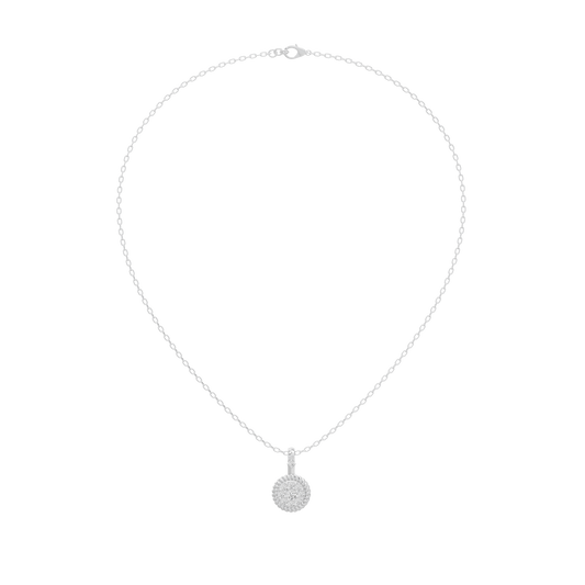 Sterling silver diamond pendant necklace with small round pendant at center