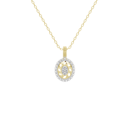 Yellow gold vermeil lab diamond pendant on beaded chain with oval halo setting