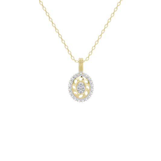 Yellow gold vermeil lab diamond pendant on beaded chain with oval halo setting