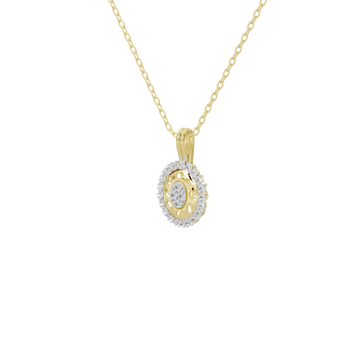 Yellow gold vermeil lab diamond pendant necklace with oval halo setting