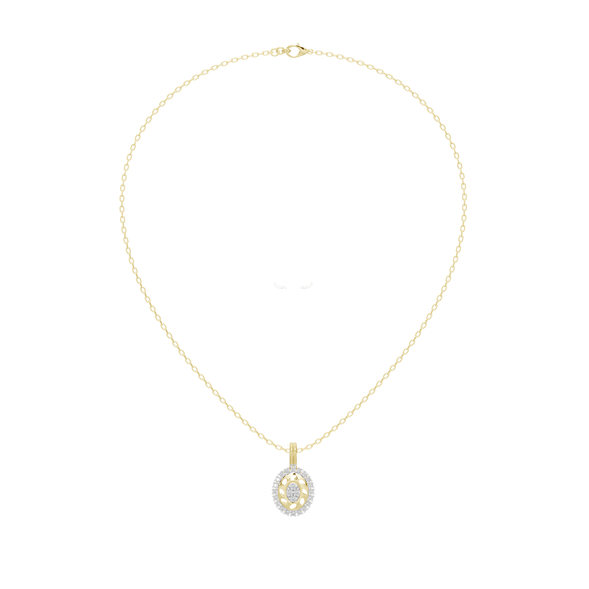 Yellow gold vermeil lab diamond pendant necklace with oval center stone and halo