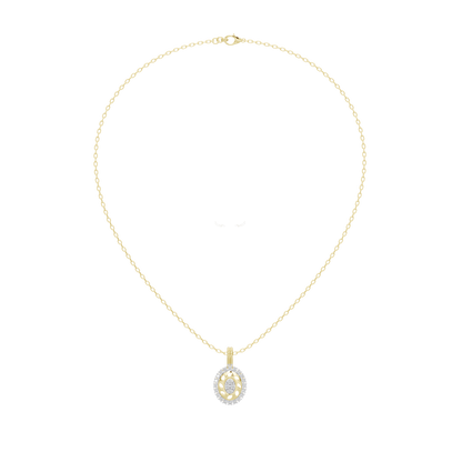 Yellow gold vermeil lab diamond pendant necklace with oval center stone and halo
