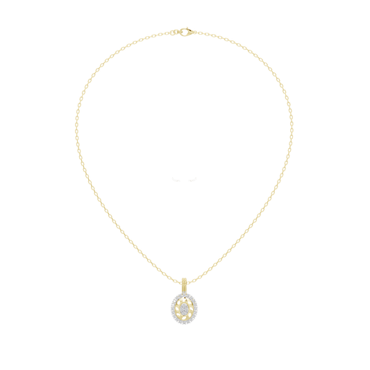 Yellow gold vermeil lab diamond pendant necklace with oval center stone and halo