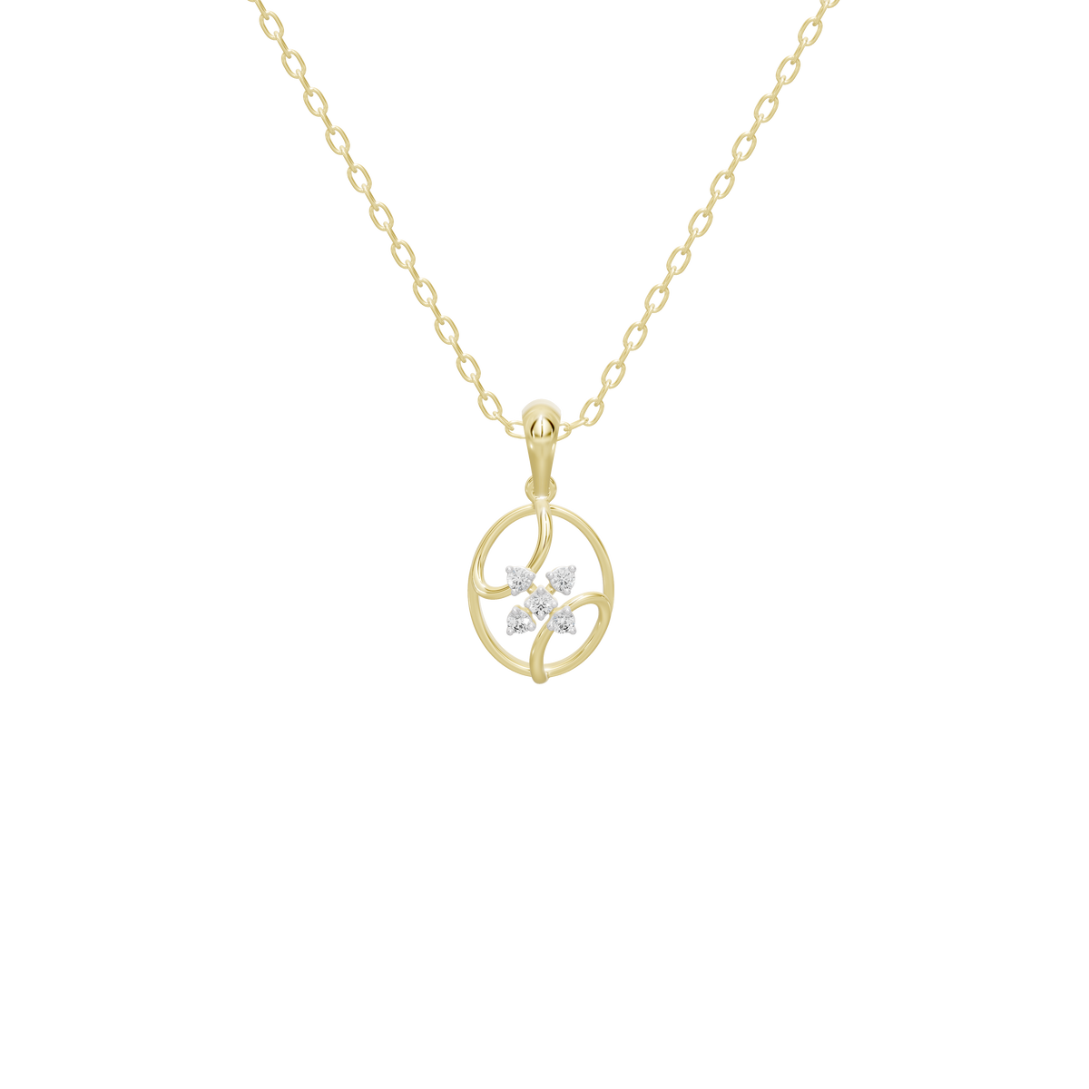 Yellow gold vermeil diamond pendant necklace with circular motif on bead chain