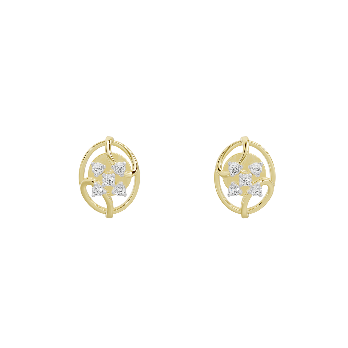 Yellow gold vermeil lab-diamond hoop earrings with floral cluster and small stones