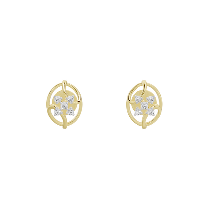 Yellow gold vermeil lab-diamond hoop earrings with floral cluster and small stones