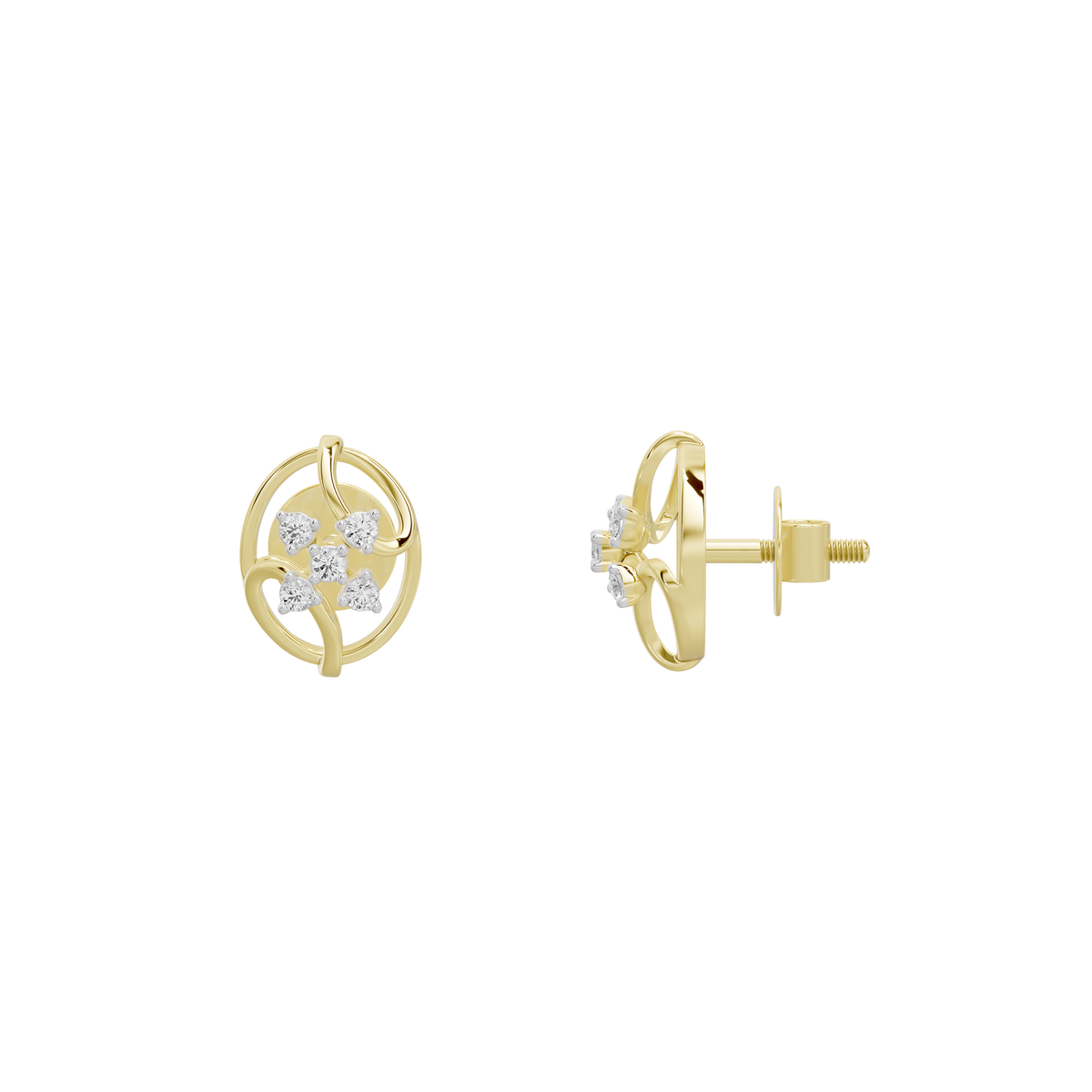 Yellow gold vermeil lab-diamond earrings shown from the side with post