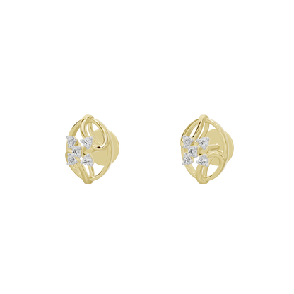 Yellow gold vermeil lab-diamond hoop earrings, angled view of circular design