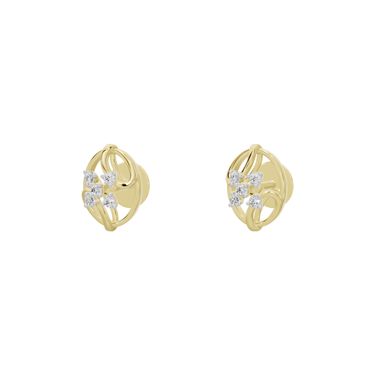 Yellow gold vermeil lab-diamond hoop earrings, angled view of circular design