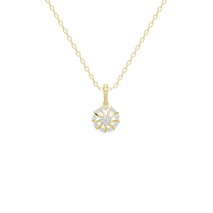 Cora lab diamond pendant necklace with gold chain and floral round pendant