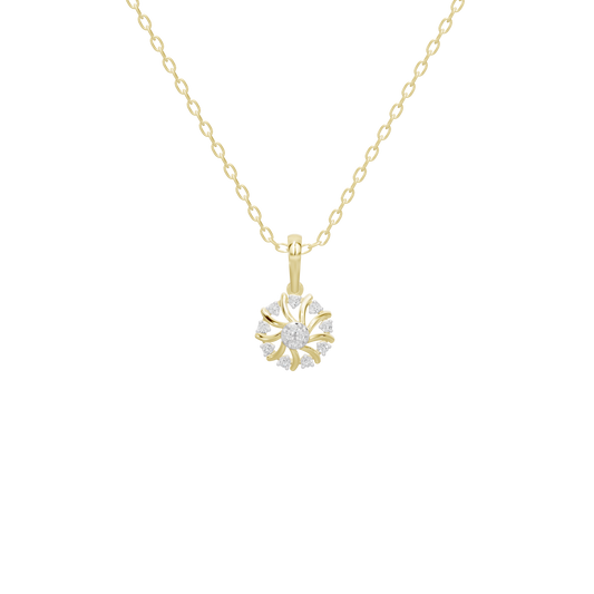 Cora lab diamond pendant necklace with gold chain and floral round pendant