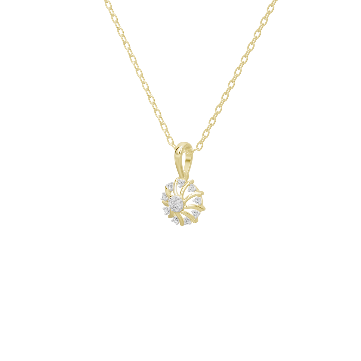 Gold-tone lab diamond pendant necklace with teardrop bail and floral cluster pendant
