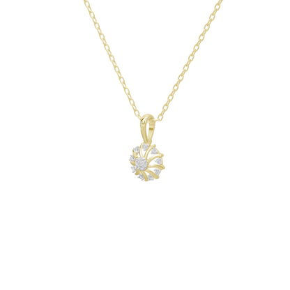Gold-tone lab diamond pendant necklace with teardrop bail and floral cluster pendant