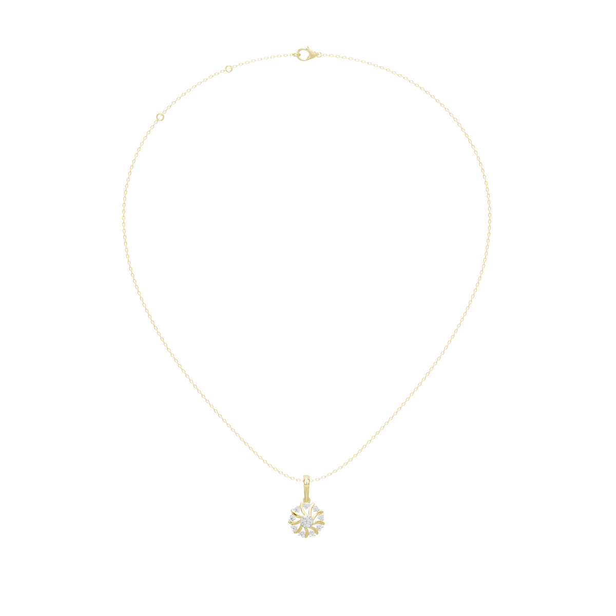 Gold-tone pendant necklace with small lab diamond heart charm at the center