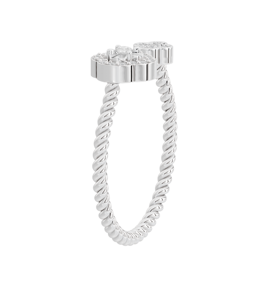 Sterling silver twisted shank ring with diamond pavé crown and open center setting