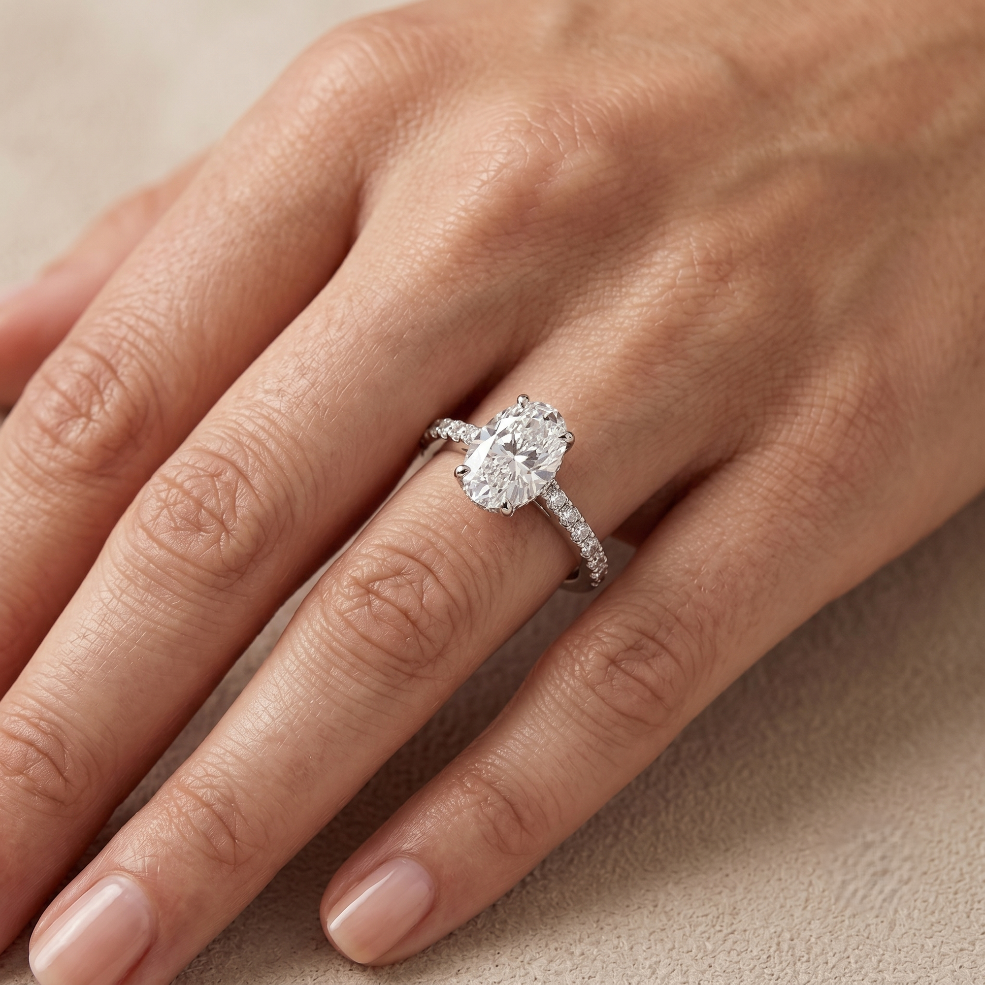 Oval Studded Singula - Lab Diamond Ring