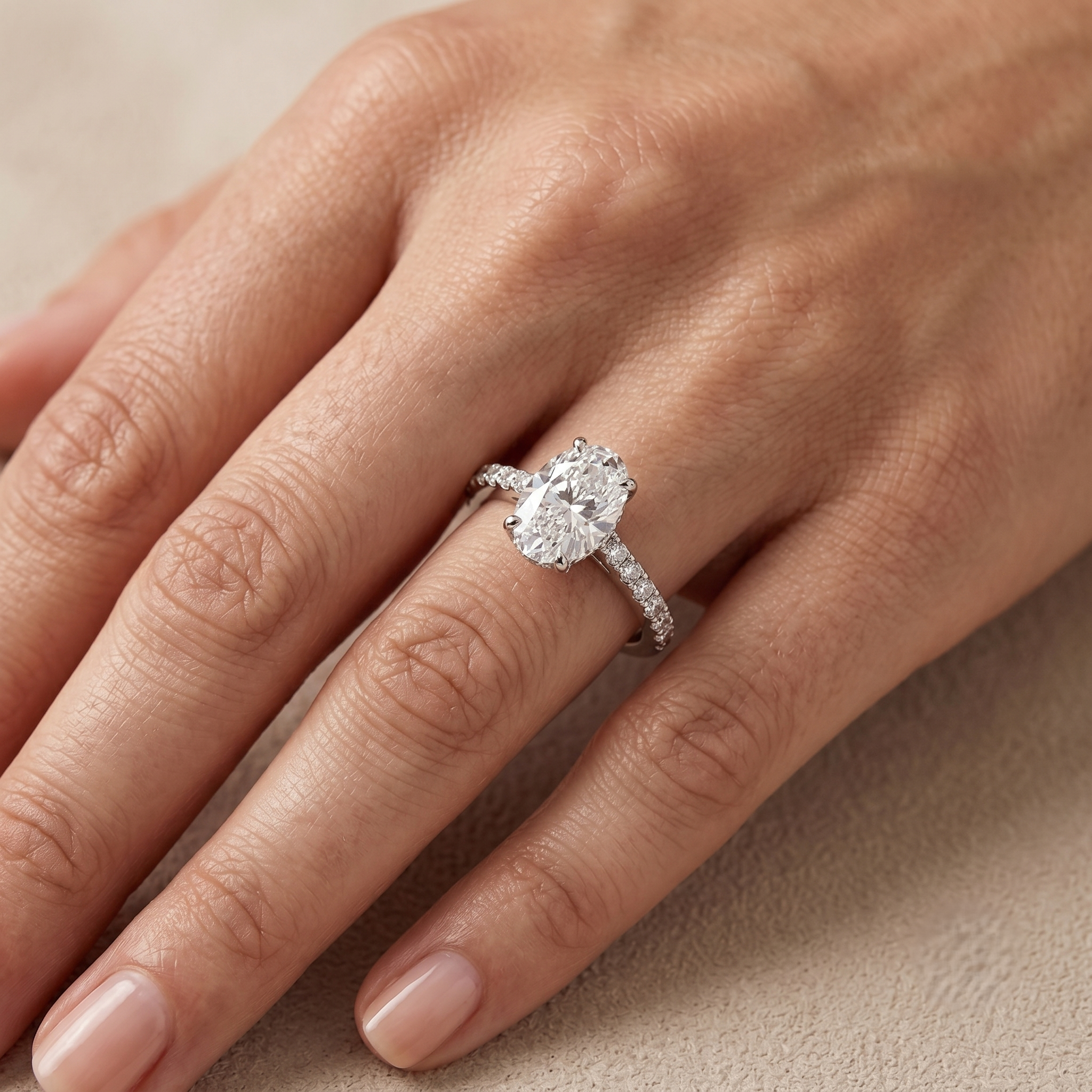 Oval Studded Singula - Lab Diamond Ring