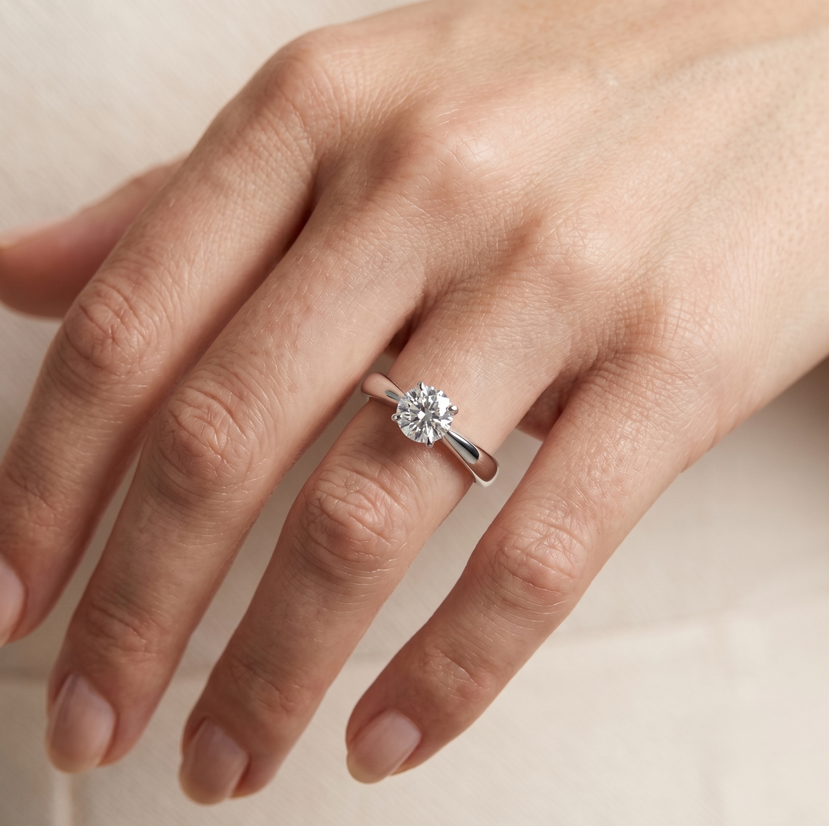 925 sterling silver lab diamond ring on hand, round solitaire center stone
