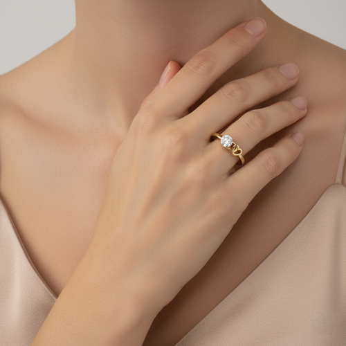 Yellow gold vermeil solitaire lab diamond ring on finger