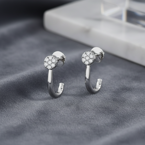 Round pavé lab diamond hoop earrings in 925 sterling silver