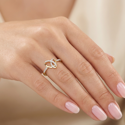 Infinity lab diamond ring on hand, yellow gold vermeil band with pave details