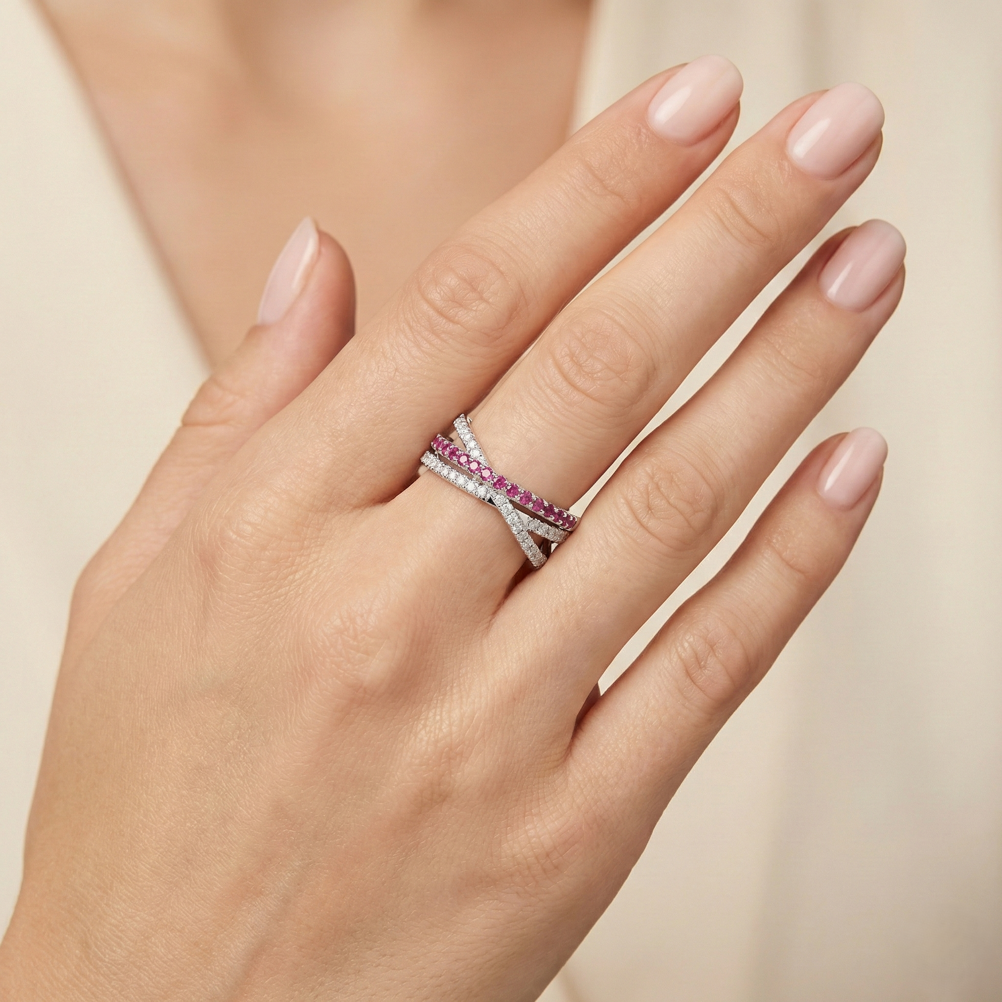Ruby Parallel Band - Lab Diamond Ring