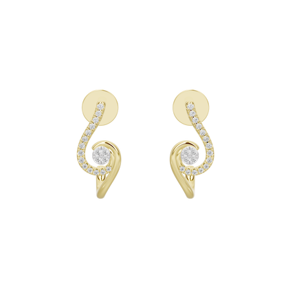 Yellow gold vermeil swirl lab diamond stud hoop earrings with circular stone drop