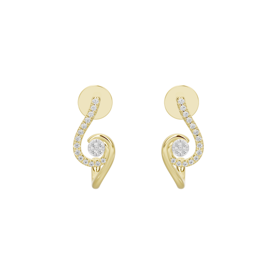 Yellow gold vermeil swirl lab diamond stud hoop earrings with circular stone drop