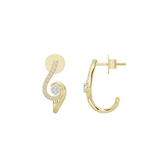 Yellow gold vermeil swirl lab diamond hoop earrings with post and hinge backs