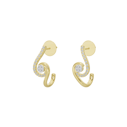 Yellow gold vermeil swirl lab diamond drop earrings with curved hoop detailing