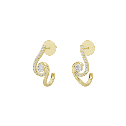 Yellow gold vermeil swirl lab diamond drop earrings with curved hoop detailing