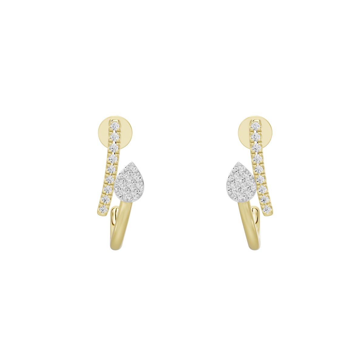 Yellow gold vermeil lab diamond earrings with dangling teardrop and oval clusters