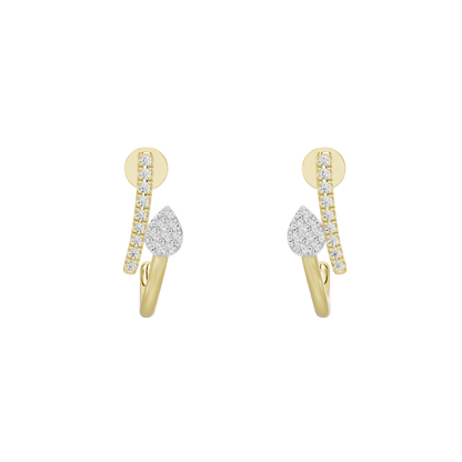 Yellow gold vermeil lab diamond earrings with dangling teardrop and oval clusters