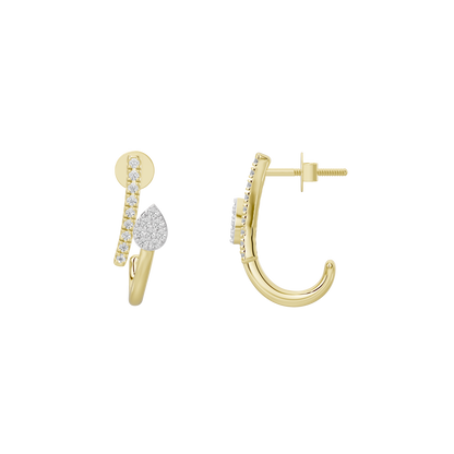 Yellow gold vermeil lab diamond earrings with curved hoop and dangling teardrop drop