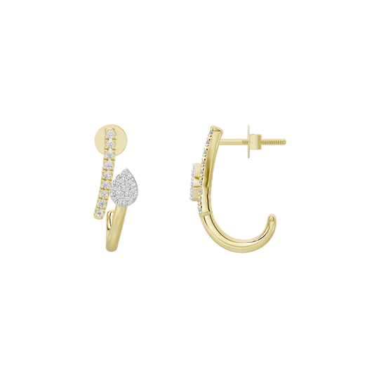 Yellow gold vermeil lab diamond earrings with curved hoop and dangling teardrop drop
