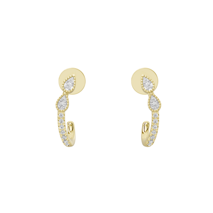 Gold vermeil lab diamond hoop earrings with linked pear- and round-stone drops