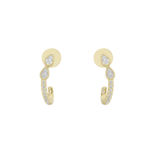 Gold vermeil lab diamond hoop earrings with linked pear- and round-stone drops