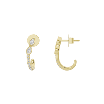 Gold vermeil lab diamond hoop earrings, side view with hinged clasp and pavé details