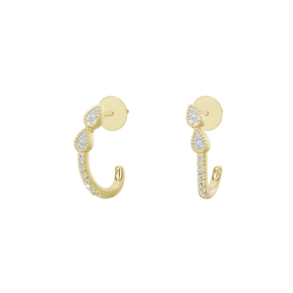 Gold vermeil lab diamond hoop earrings with round and teardrop stone clusters