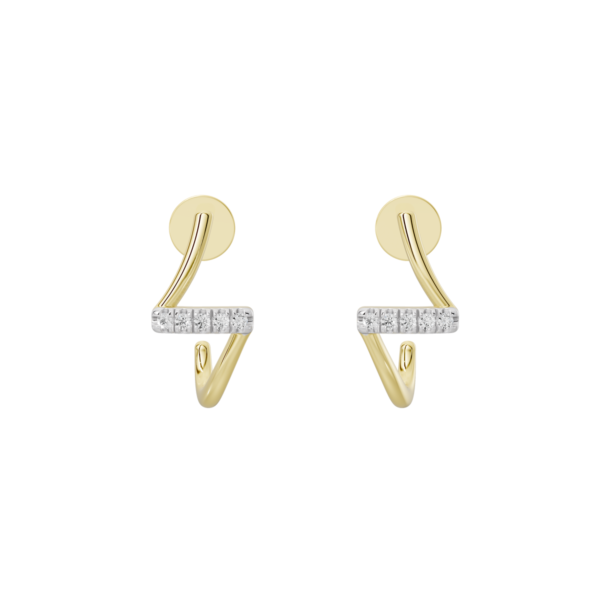 Yellow gold vermeil lab diamond earrings with curved open drop design