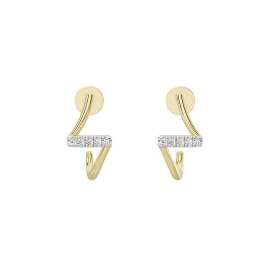 Yellow gold vermeil lab diamond earrings with curved open drop design